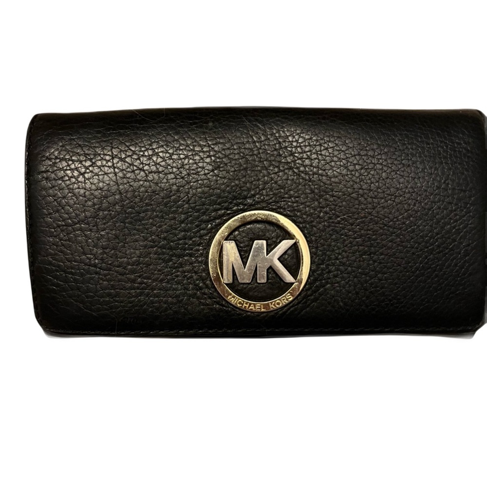 Michael Kors Fulton Carryall Black Leather Pebbled Wallet